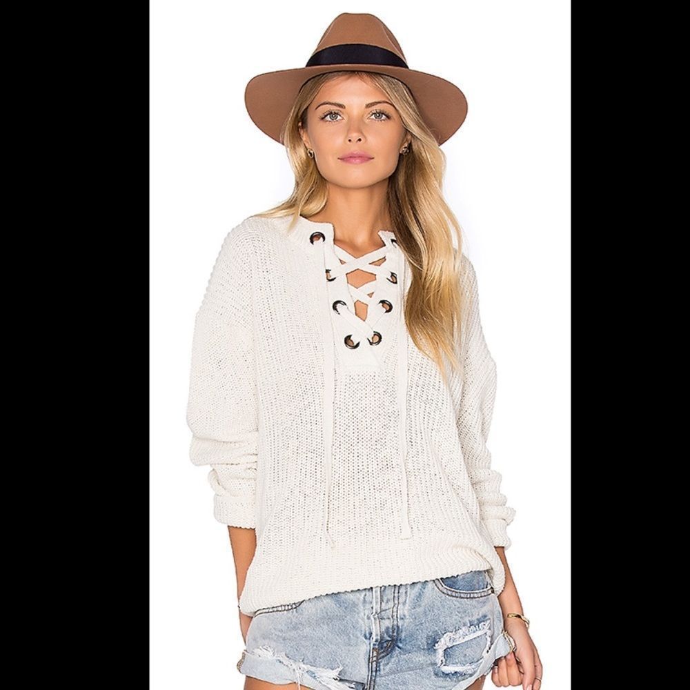 J.O.A. White Lace-Up Sweater
